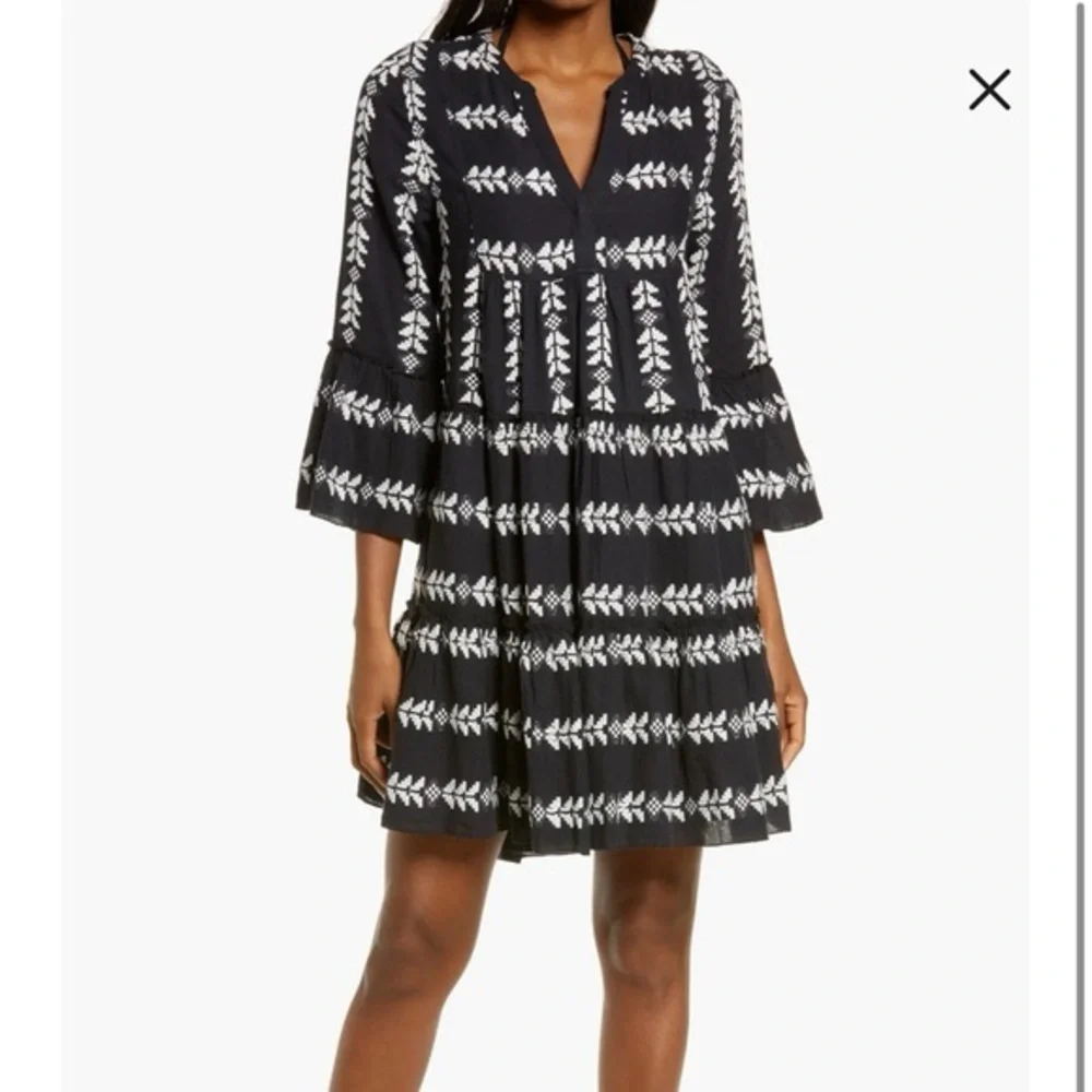 Elan Embroidered Black and White Mini Dress or Cover up, Sz XS - Picture 2 of 6